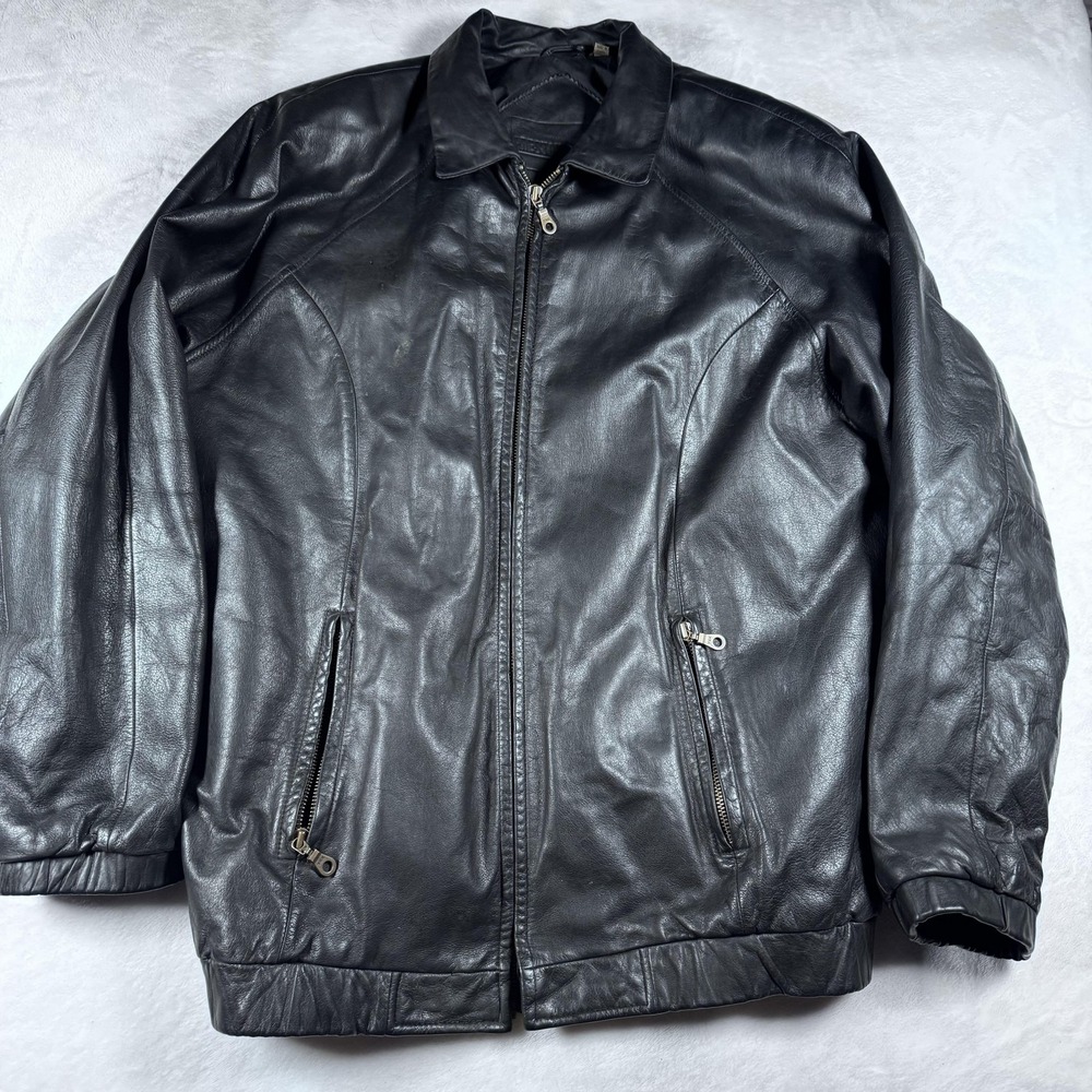 Preston & York Jacket Mens Large Black‎ Leather Zip Front Pockets Lined Classic